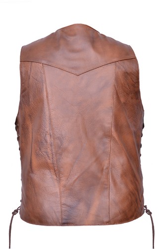 (image for) Men's Brown Buffalo Leather 10 Pocket Vest with Side Laces